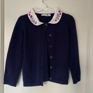 Jojo Maman Bebe Navy Cardigan with embroidered collar Size 4-5